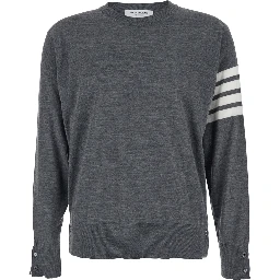 Grey Crew Neck Sweater with 4-Bar Detail in Virgin Wool Man