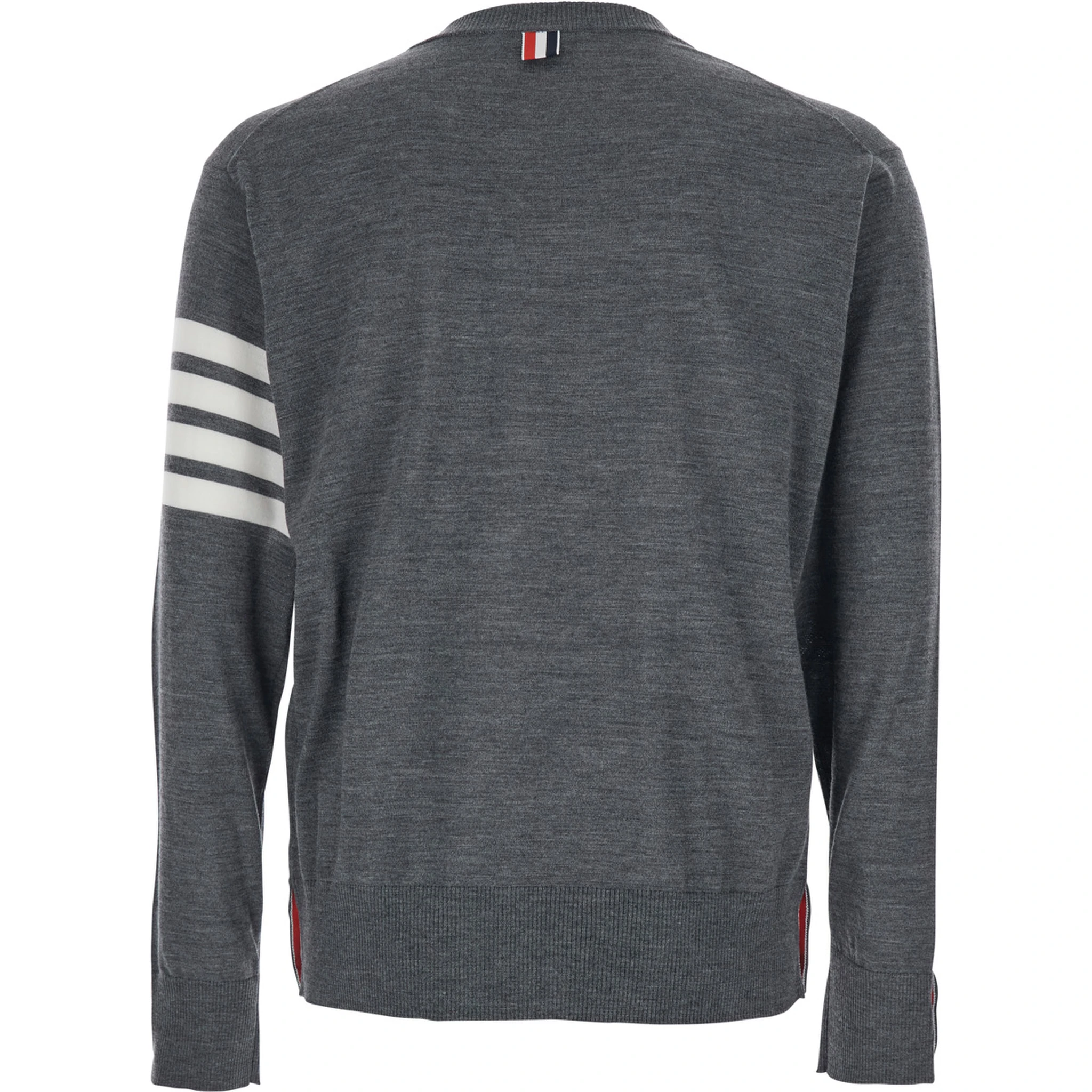 Grey Crew Neck Sweater with 4-Bar Detail in Virgin Wool Man