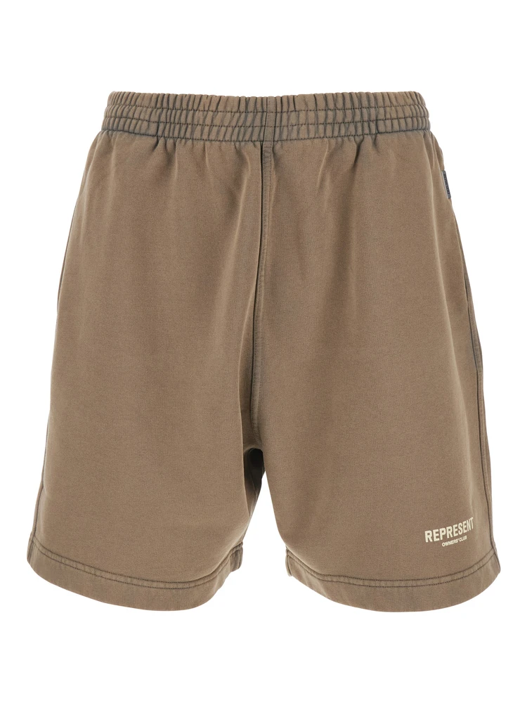 Brown Shorts with Elasticated Waist and Logo Lettering on the Front in Cotton Man