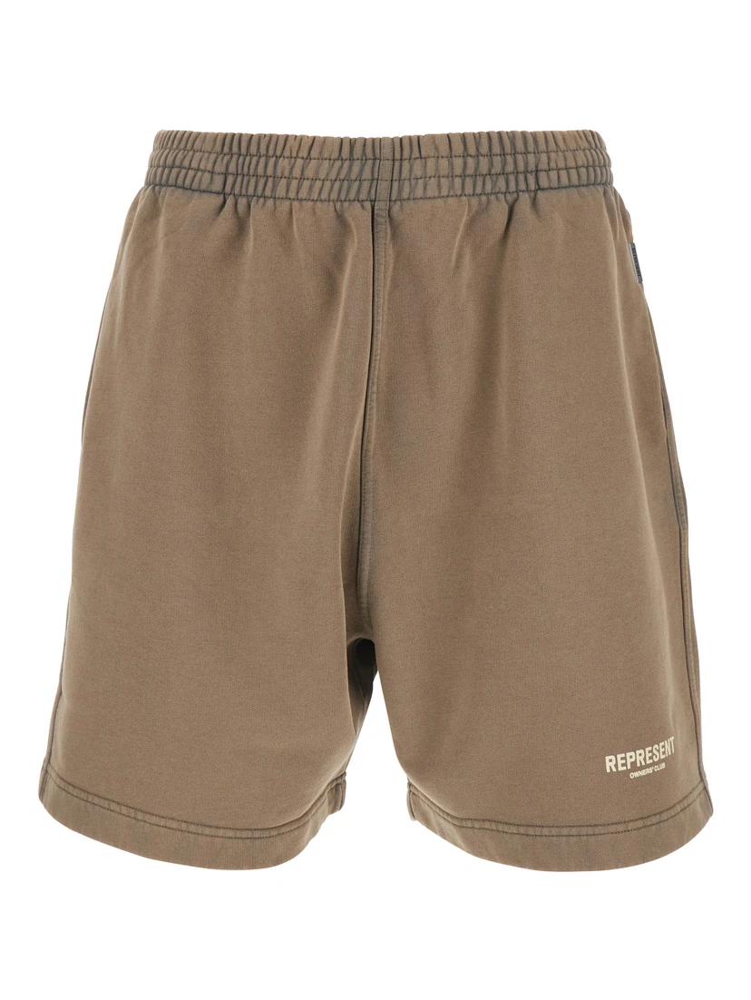 Brown Shorts with Elasticated Waist and Logo Lettering on the Front in Cotton Man