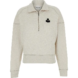 White Sweatshirt with Stand-Up Collar and Logo on the Front in Cotton Blend Woman