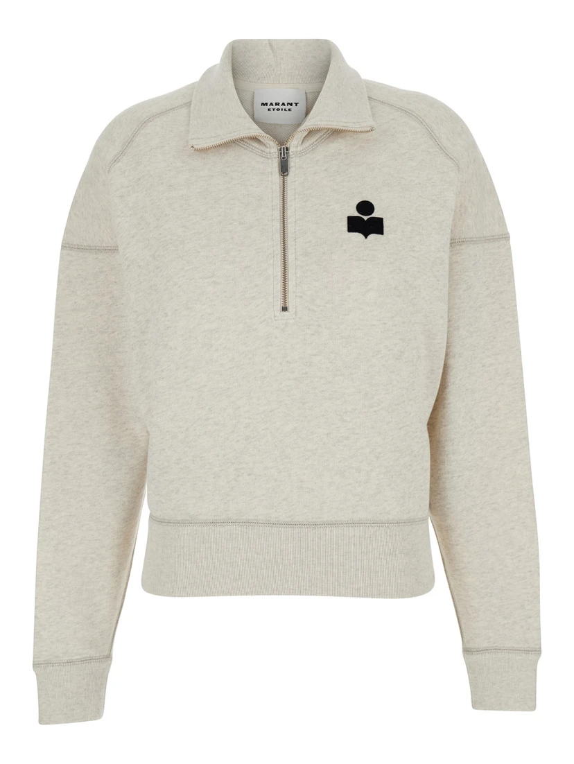 White Sweatshirt with Stand-Up Collar and Logo on the Front in Cotton Blend Woman