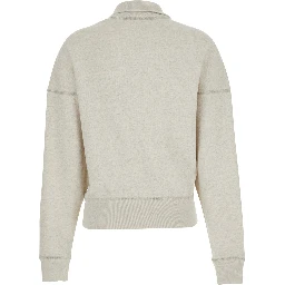 White Sweatshirt with Stand-Up Collar and Logo on the Front in Cotton Blend Woman