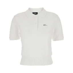 Oceane White Polo Shirt with Classic Collar and Logo Embroidery on the Front in Cotton Woman