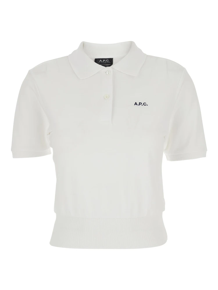 Oceane White Polo Shirt with Classic Collar and Logo Embroidery on the Front in Cotton Woman