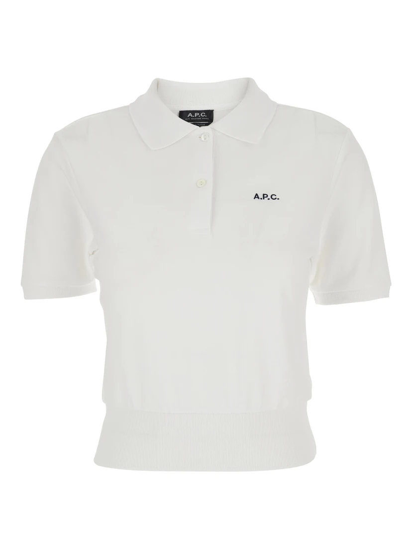 Oceane White Polo Shirt with Classic Collar and Logo Embroidery on the Front in Cotton Woman