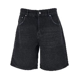Black Shorts with R Logo Embossed on the Back in Denim Man