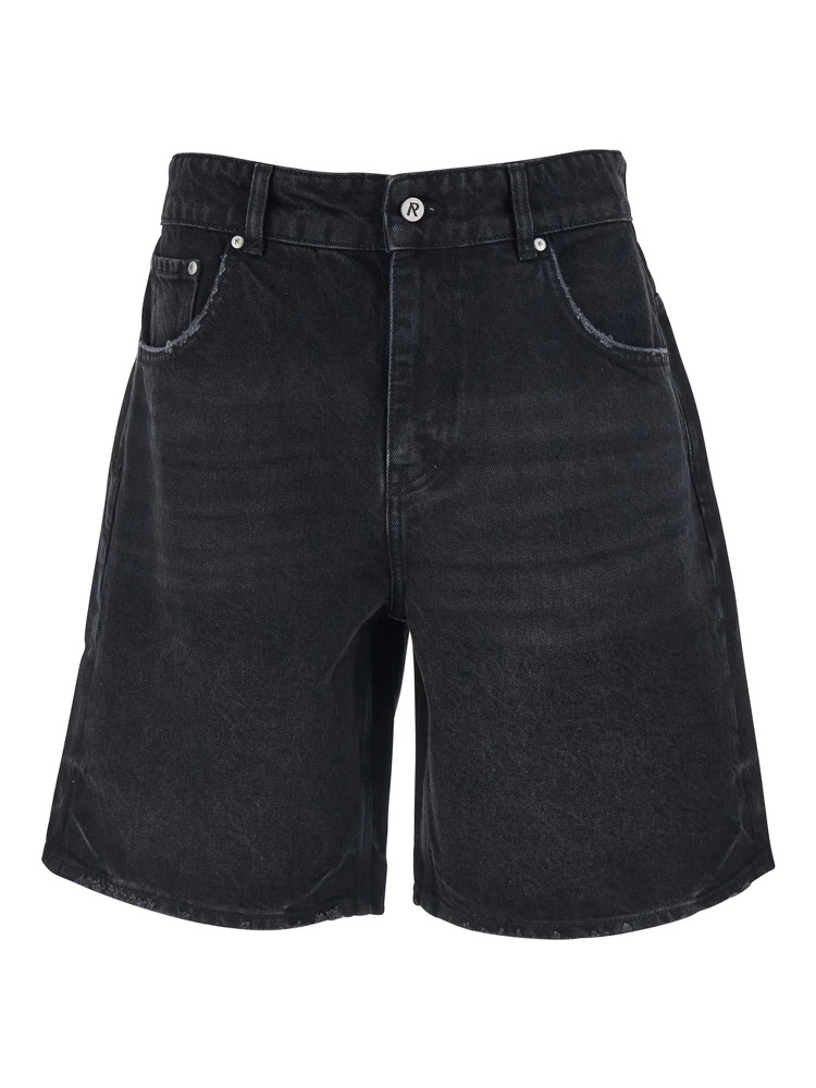 Black Shorts with R Logo Embossed on the Back in Denim Man