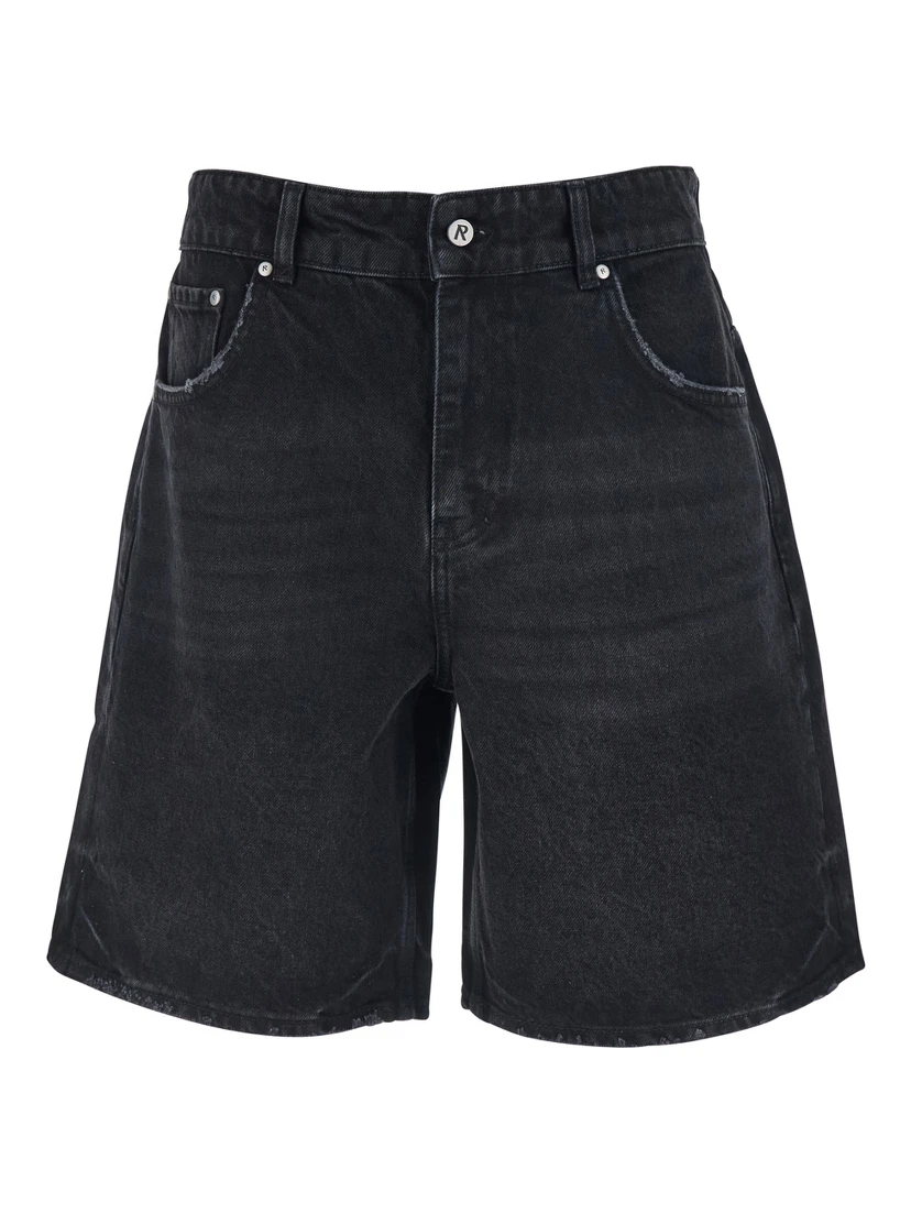 Black Shorts with R Logo Embossed on the Back in Denim Man