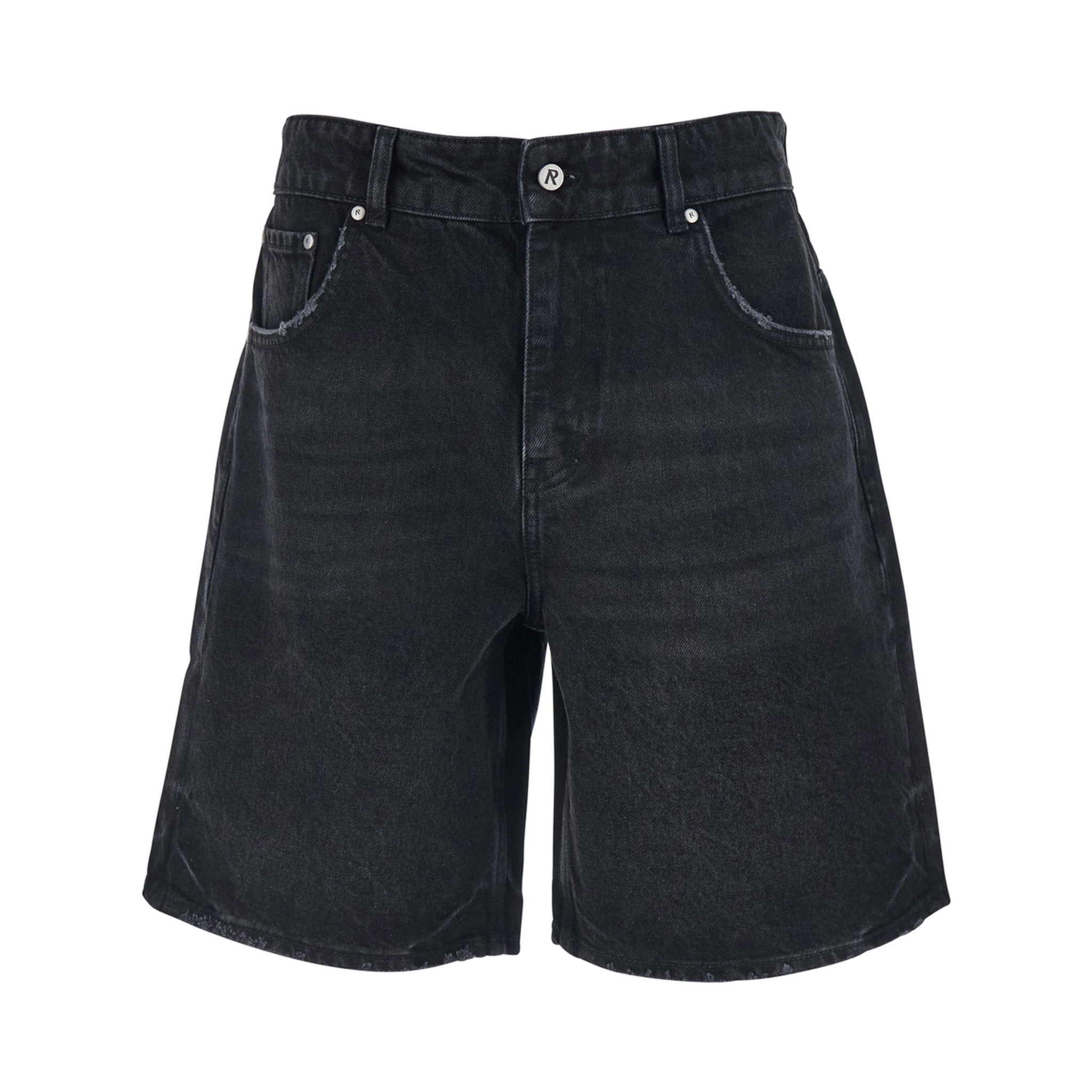 Black Shorts with R Logo Embossed on the Back in Denim Man