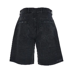 Black Shorts with R Logo Embossed on the Back in Denim Man