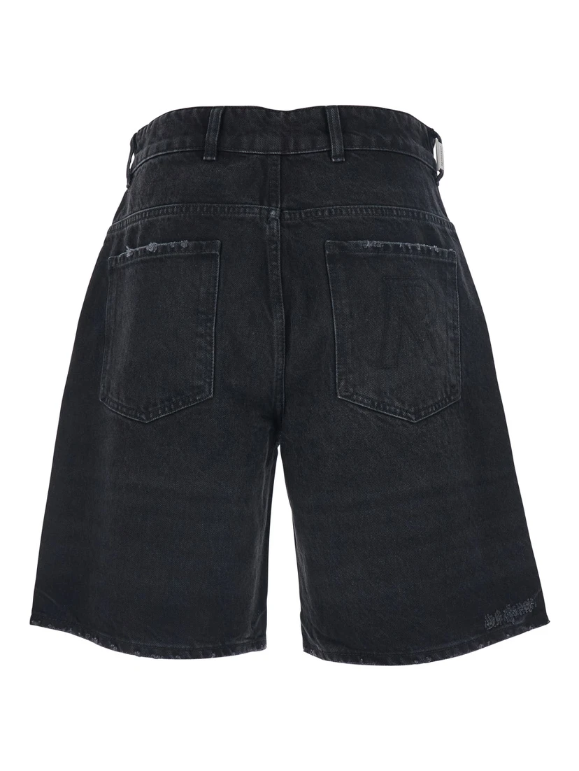 Black Shorts with R Logo Embossed on the Back in Denim Man