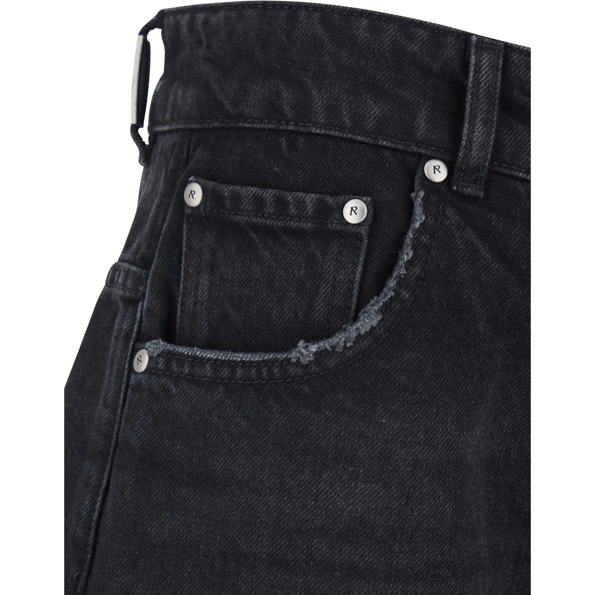 Black Shorts with R Logo Embossed on the Back in Denim Man