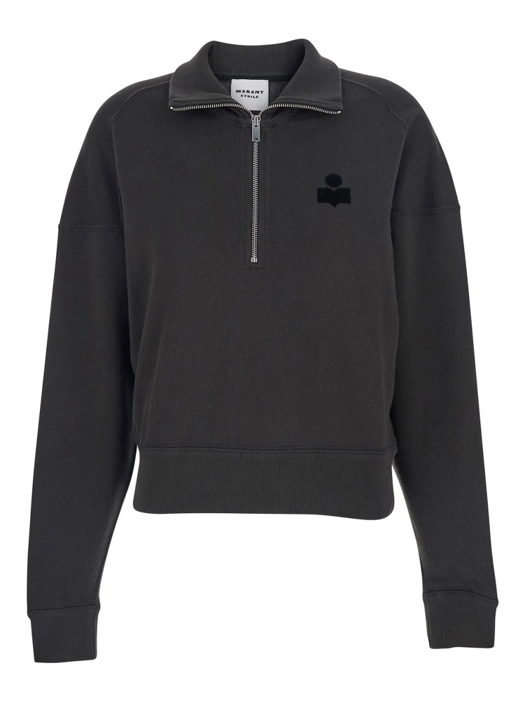 Grey Sweatshirt with Stand-Up Collar and Logo on the Front in Cotton Blend Woman