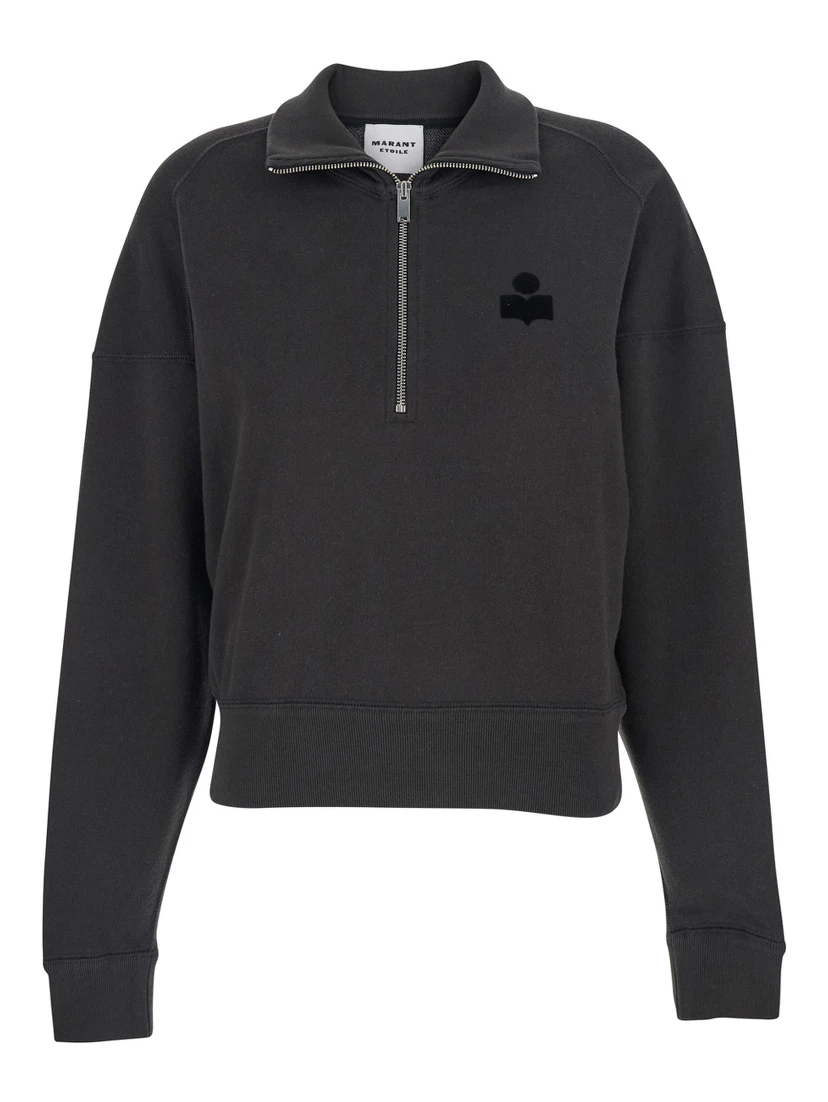 Grey Sweatshirt with Stand-Up Collar and Logo on the Front in Cotton Blend Woman