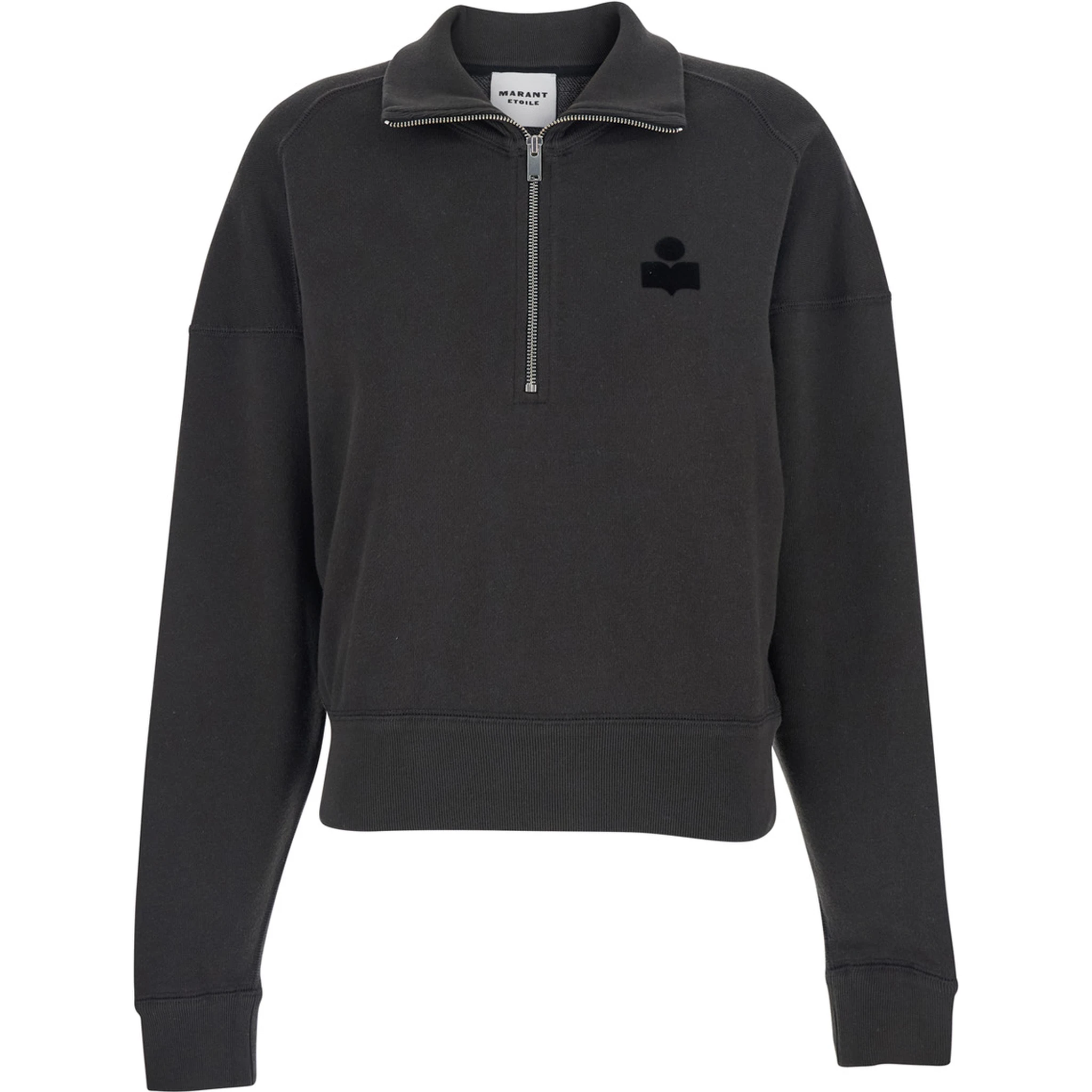 Grey Sweatshirt with Stand-Up Collar and Logo on the Front in Cotton Blend Woman