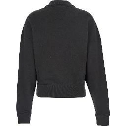 Grey Sweatshirt with Stand-Up Collar and Logo on the Front in Cotton Blend Woman