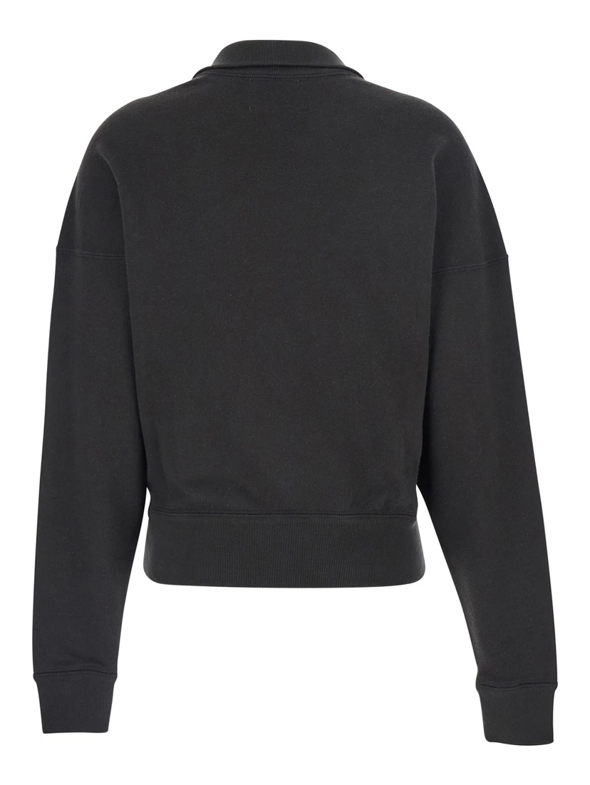 Grey Sweatshirt with Stand-Up Collar and Logo on the Front in Cotton Blend Woman