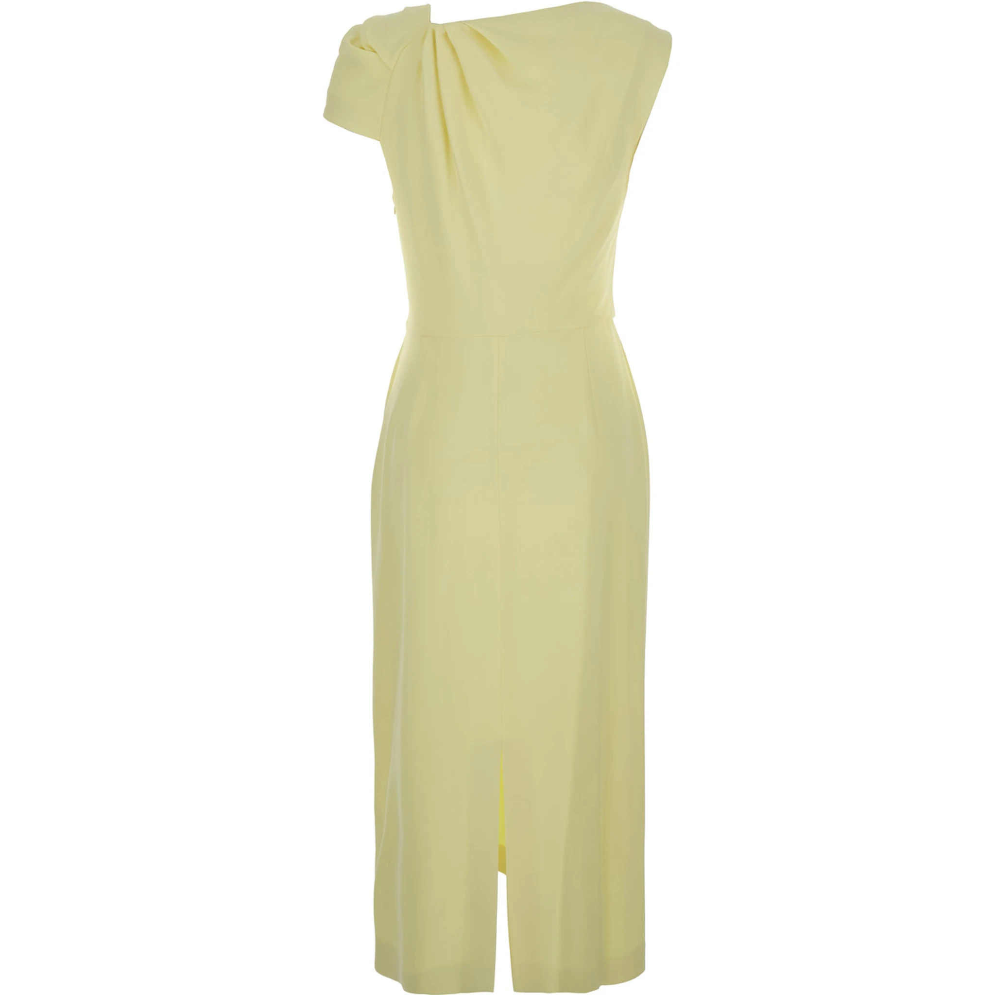 Yellow Midi Dress with Draped Detail and Rear Single Slit in Viscose Blend Stretch Woman