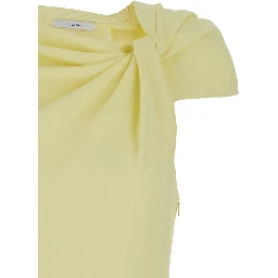Yellow Midi Dress with Draped Detail and Rear Single Slit in Viscose Blend Stretch Woman