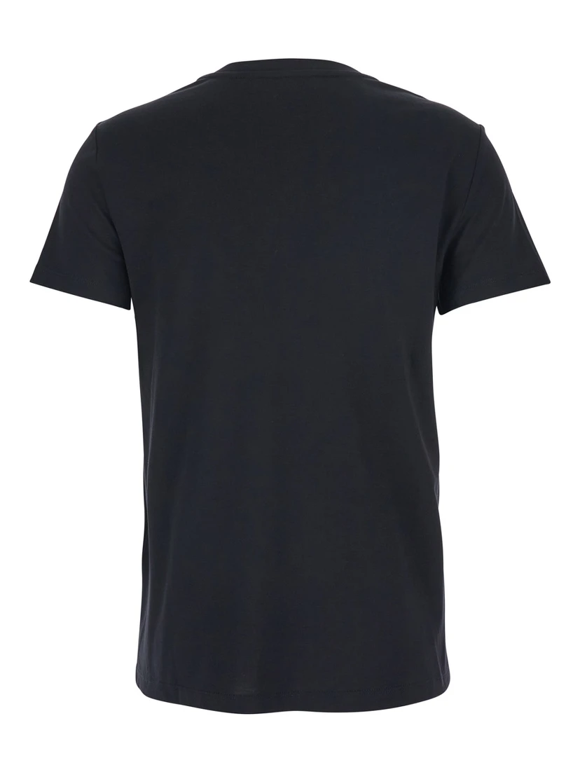 Papaia Black Crewneck T-Shirt with One Front Patch Pocket with Logo Embroidery in Cotton Woman