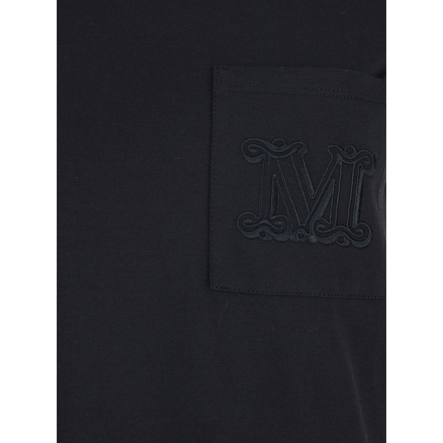 Papaia Black Crewneck T-Shirt with One Front Patch Pocket with Logo Embroidery in Cotton Woman