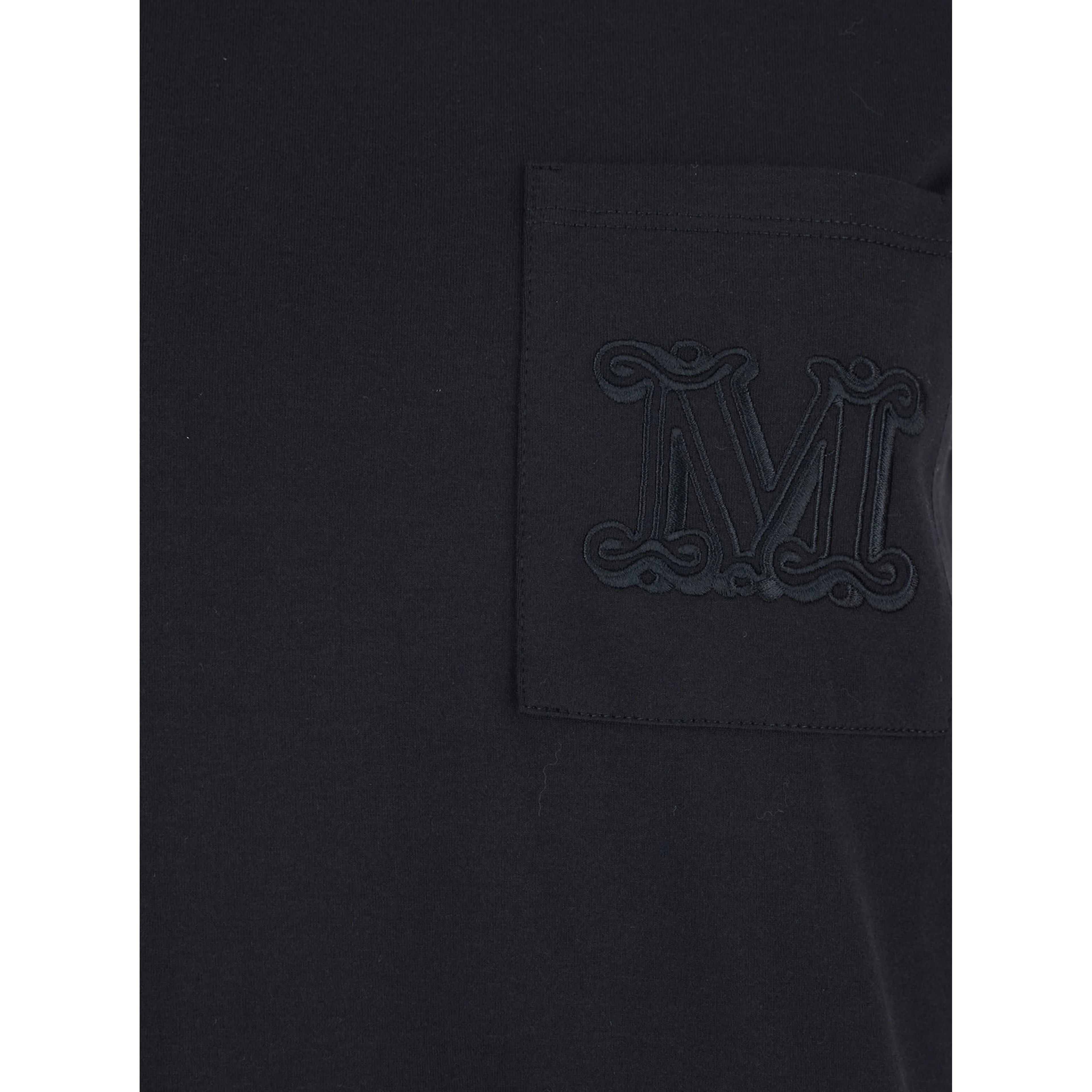 Papaia Black Crewneck T-Shirt with One Front Patch Pocket with Logo Embroidery in Cotton Woman
