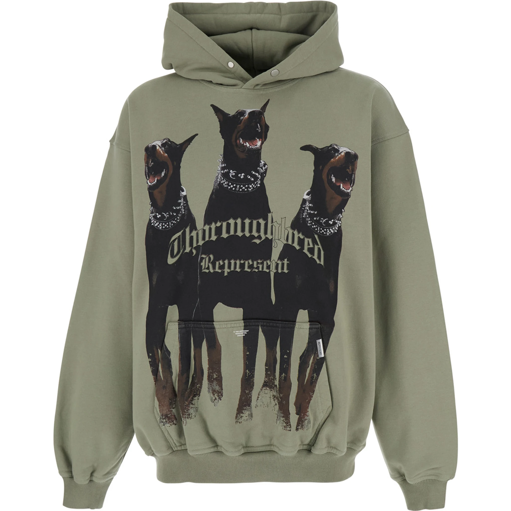 Green Hoodie with Fixed Hood and Maxi Print on the Front in Cotton Man