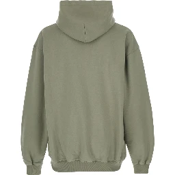 Green Hoodie with Fixed Hood and Maxi Print on the Front in Cotton Man