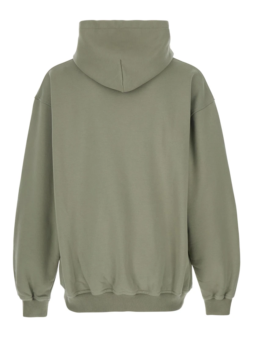 Green Hoodie with Fixed Hood and Maxi Print on the Front in Cotton Man