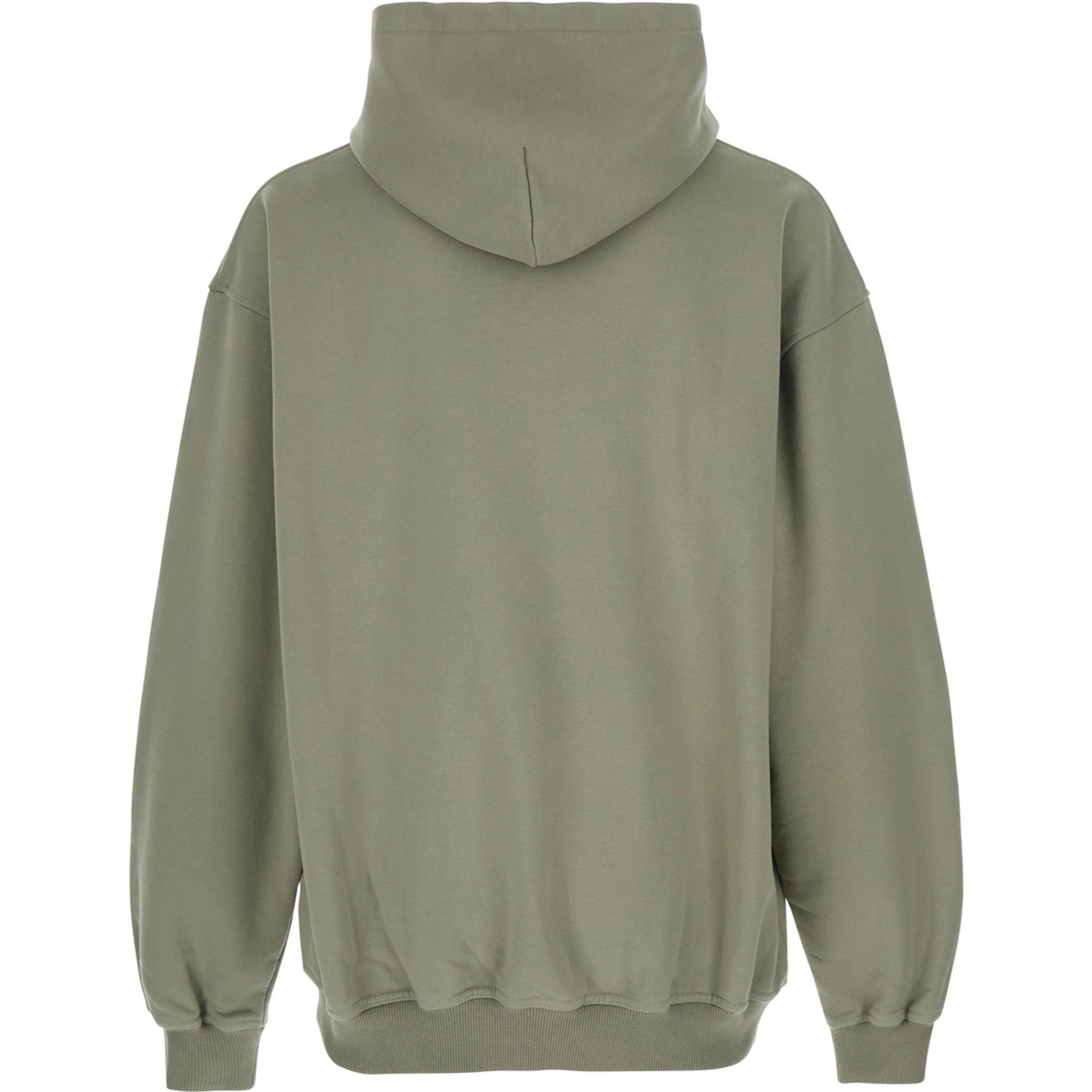 Green Hoodie with Fixed Hood and Maxi Print on the Front in Cotton Man
