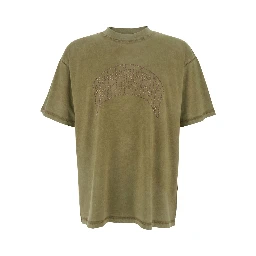 Green T-Shirt with Logo Lettering on the Front and Faded Effect in Cotton Man