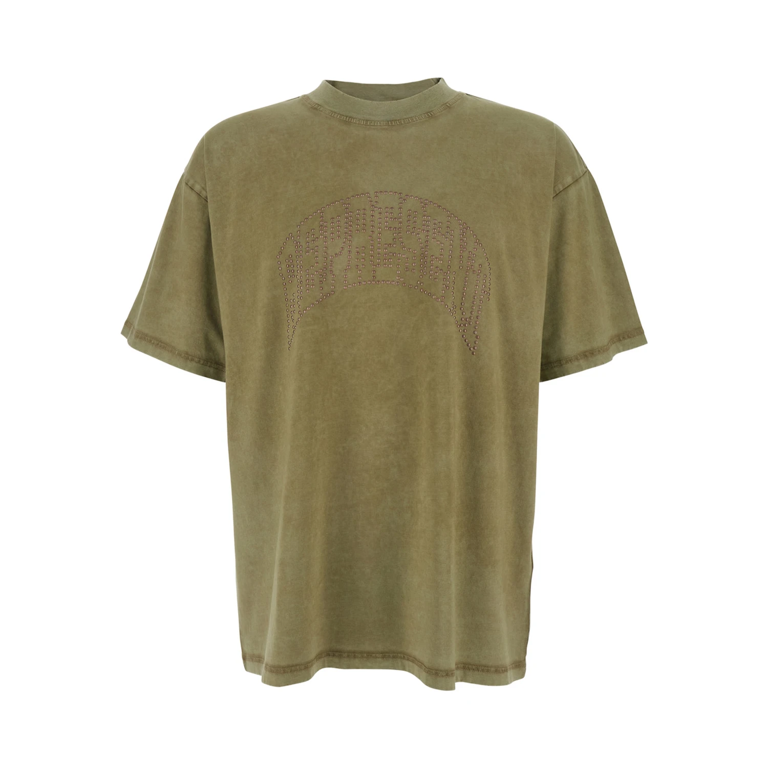 Green T-Shirt with Logo Lettering on the Front and Faded Effect in Cotton Man