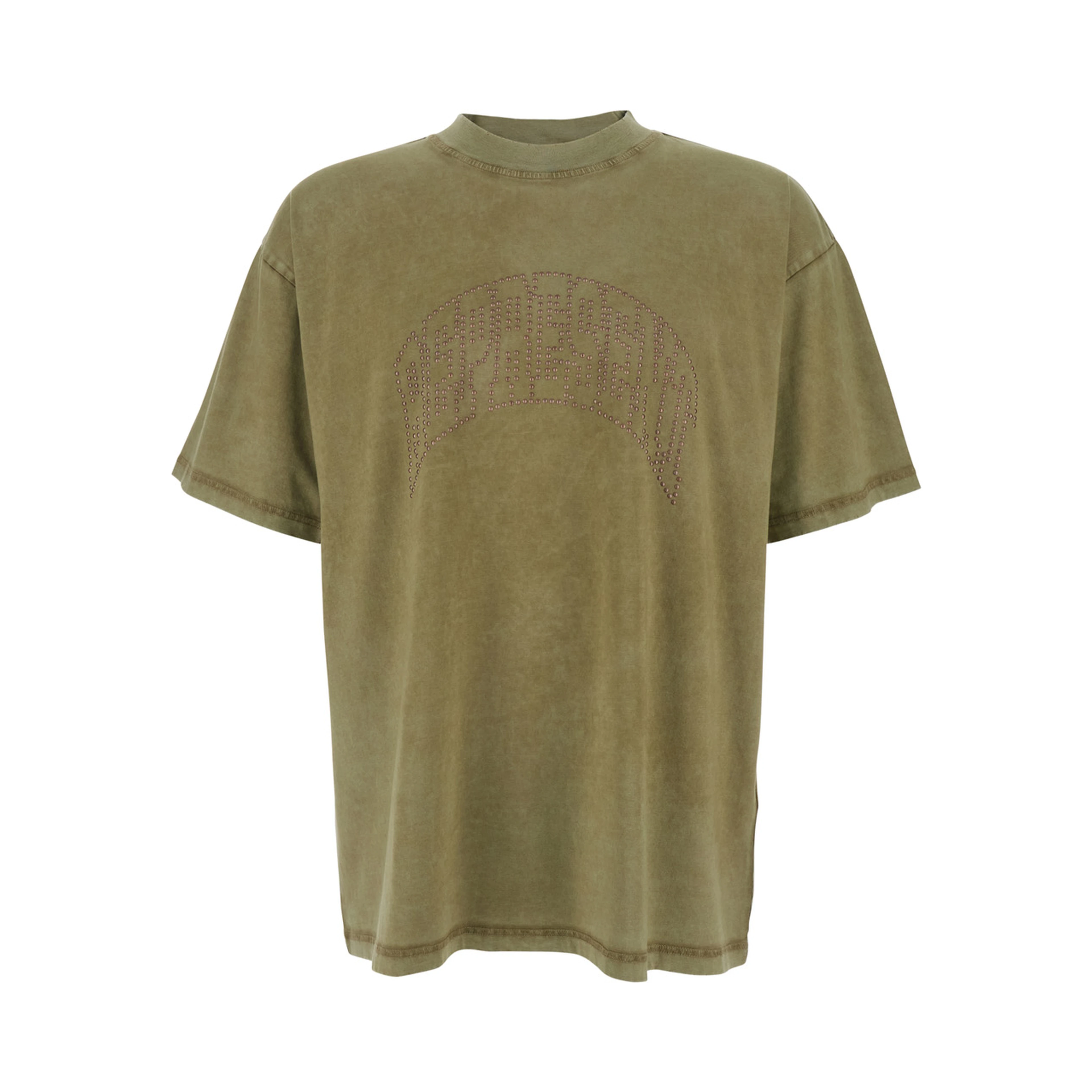 Green T-Shirt with Logo Lettering on the Front and Faded Effect in Cotton Man