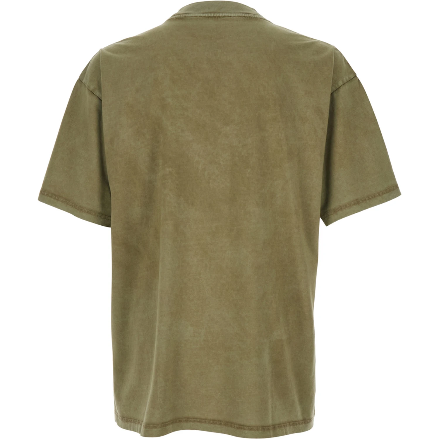 Green T-Shirt with Logo Lettering on the Front and Faded Effect in Cotton Man