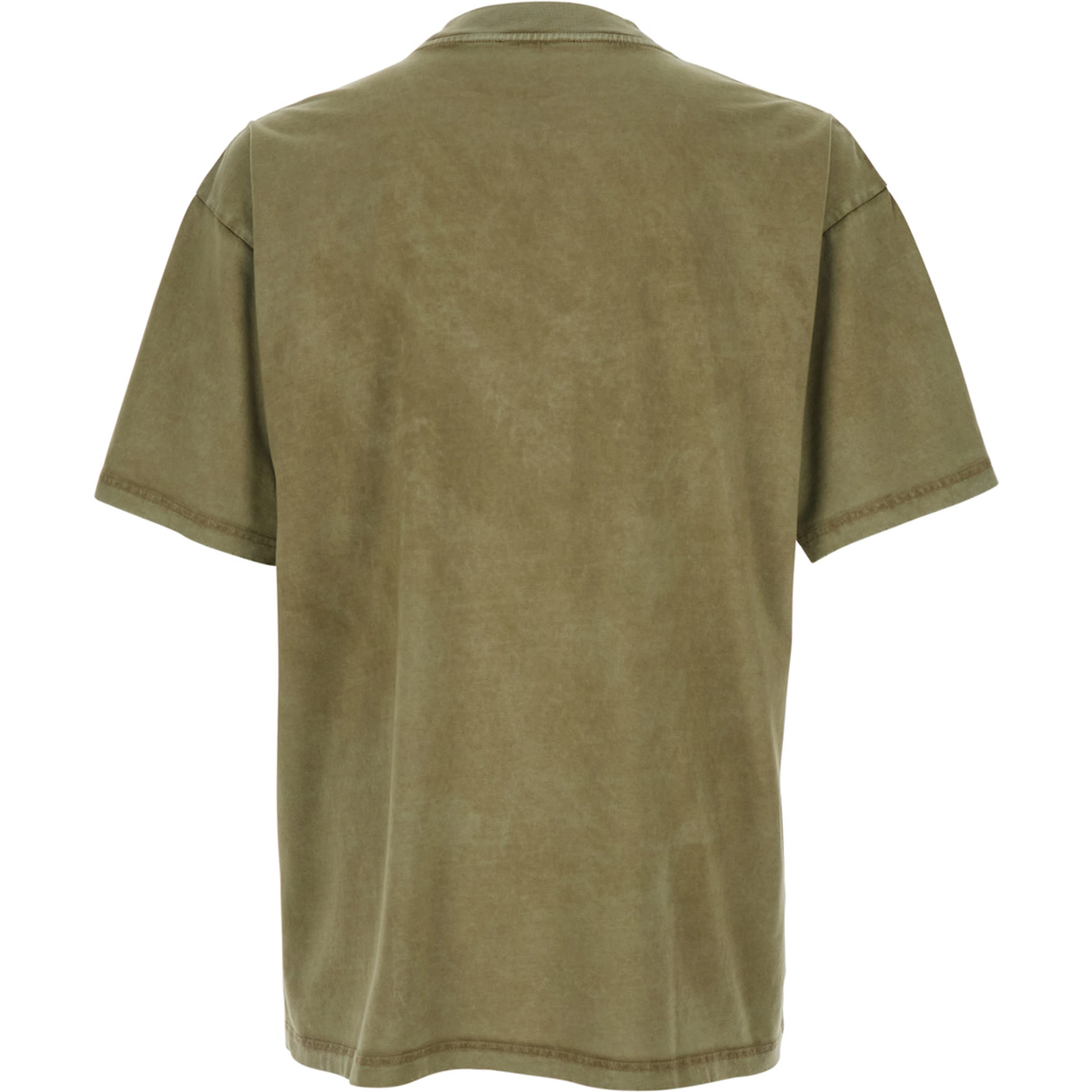Green T-Shirt with Logo Lettering on the Front and Faded Effect in Cotton Man