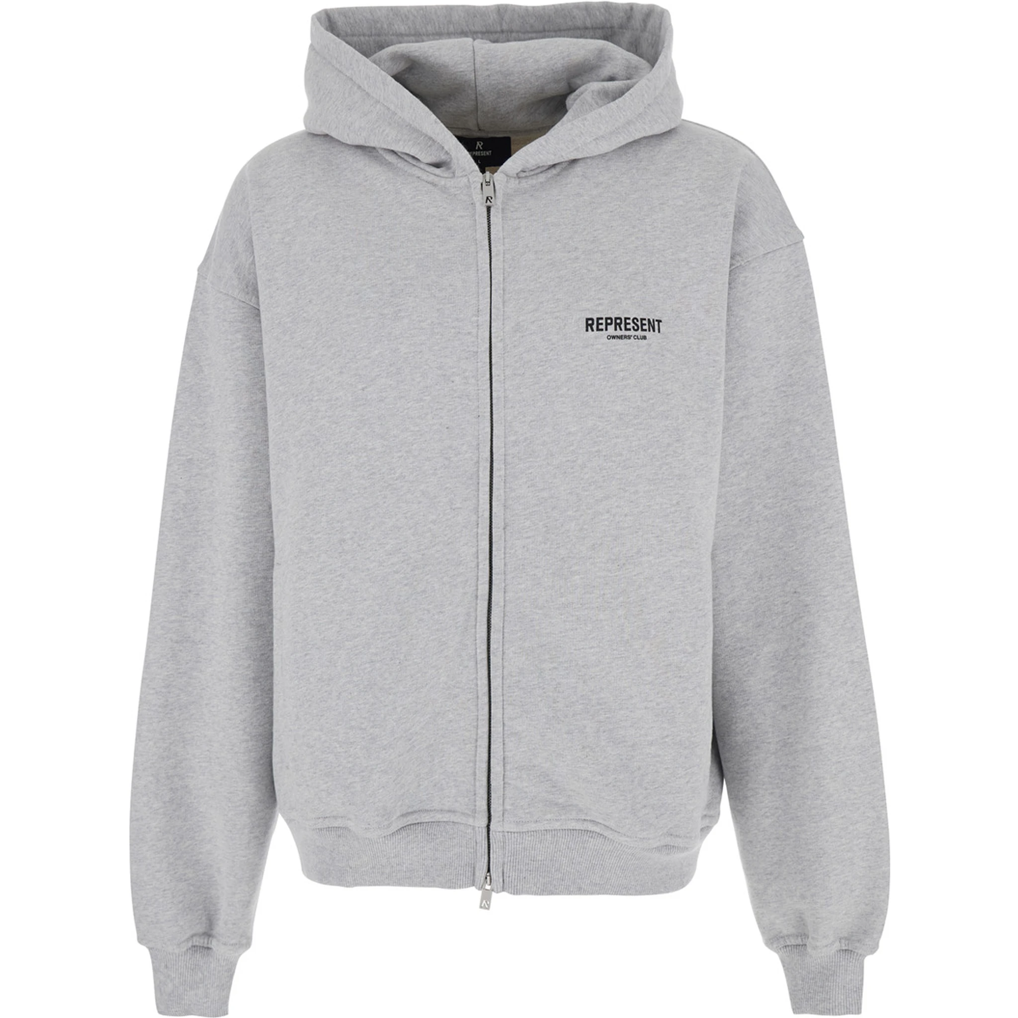 Grey Zip-Up Sweatshirt with Logo on the Front and Back in Cotton Man