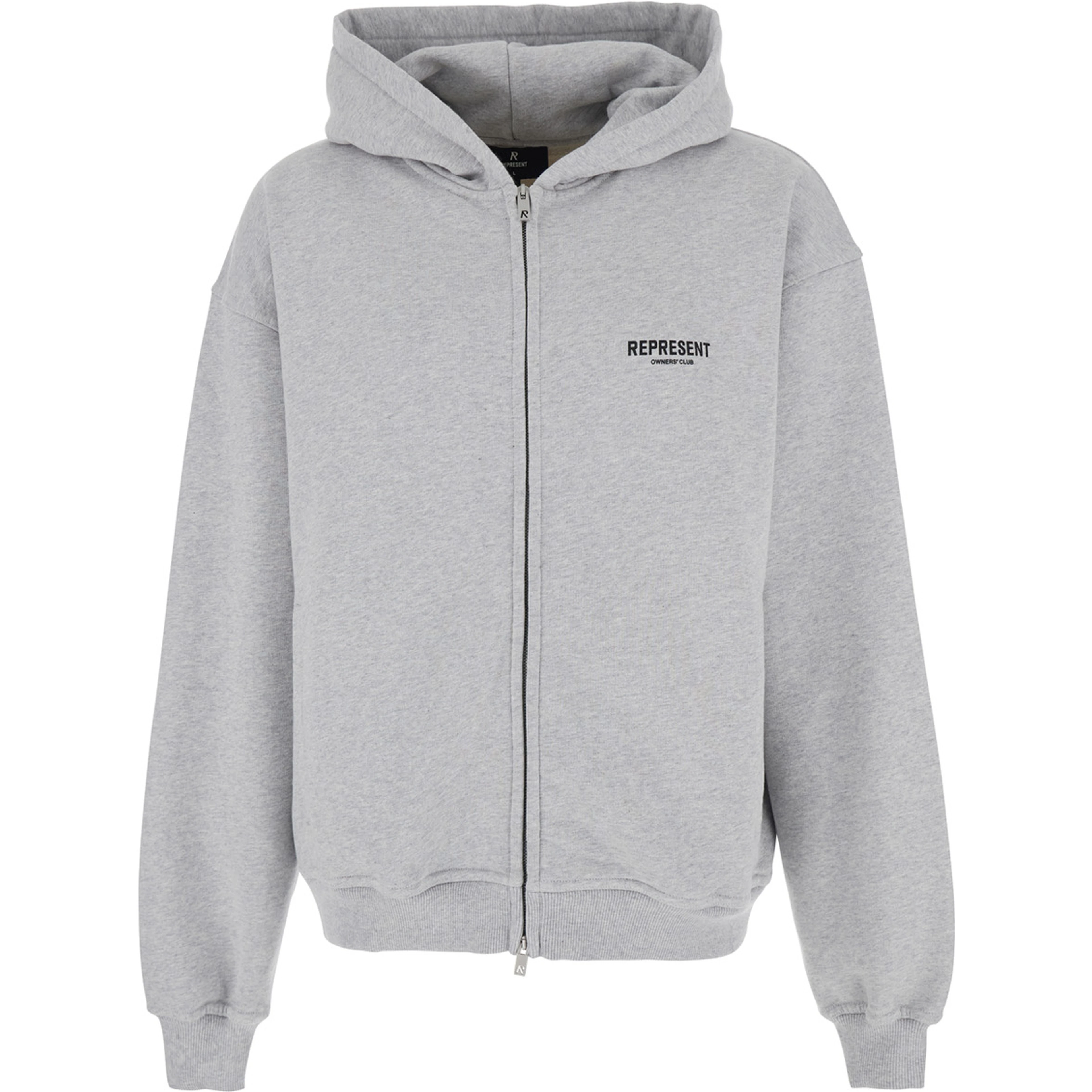 Grey Zip-Up Sweatshirt with Logo on the Front and Back in Cotton Man