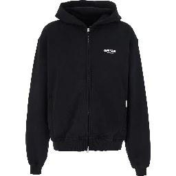 Black Zip-Up Sweatshirt with Logo on the Front and Back in Cotton Man