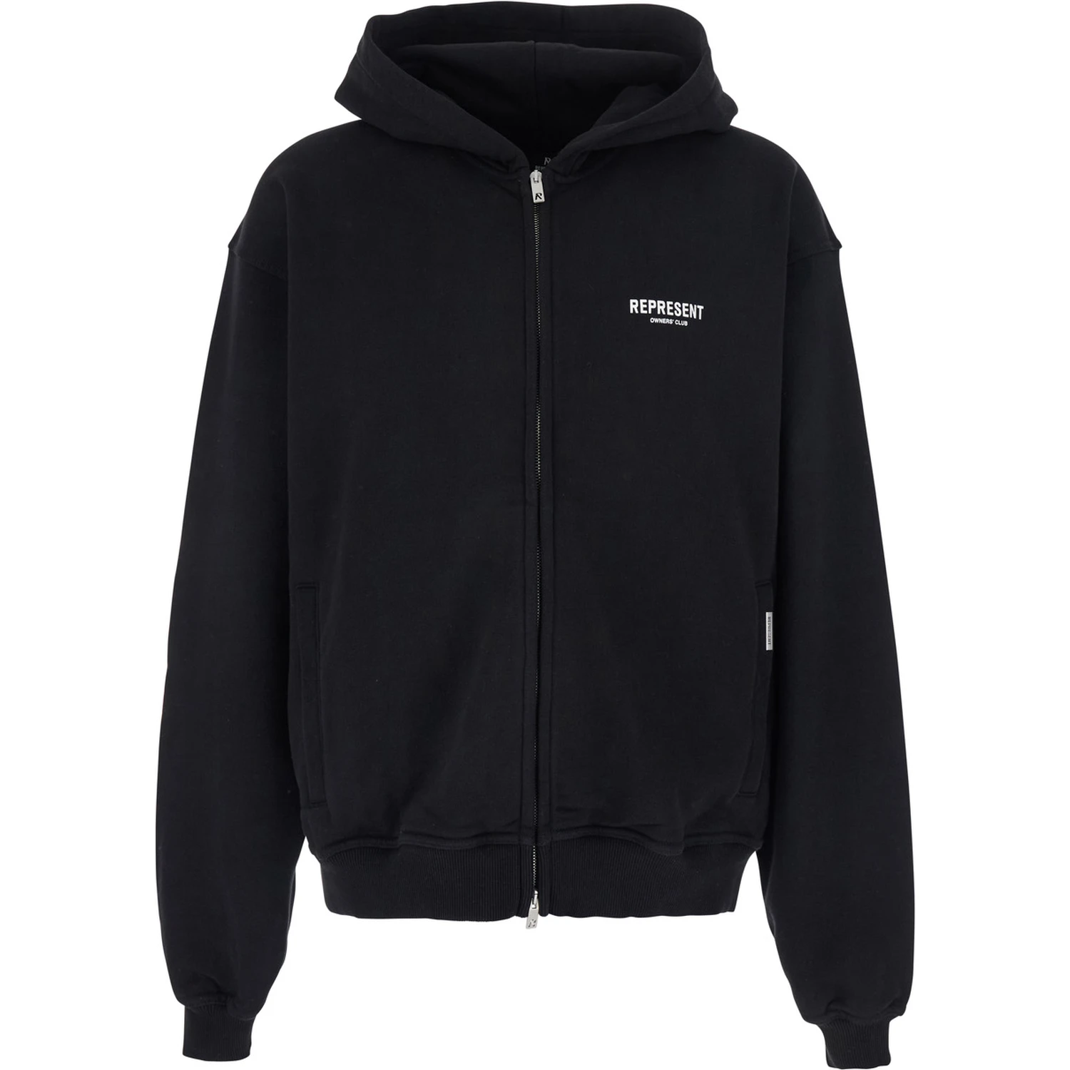 Black Zip-Up Sweatshirt with Logo on the Front and Back in Cotton Man