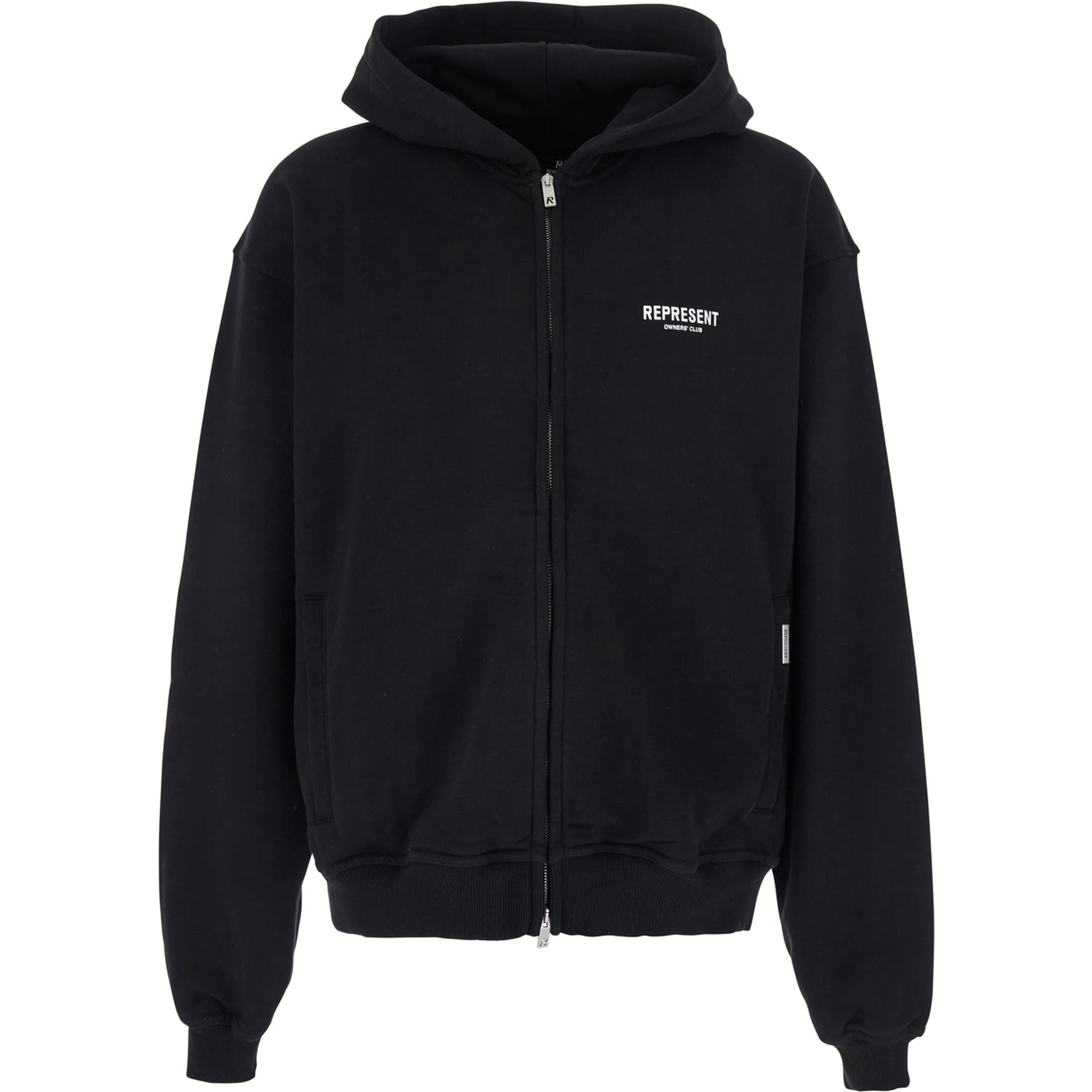 Black Zip-Up Sweatshirt with Logo on the Front and Back in Cotton Man