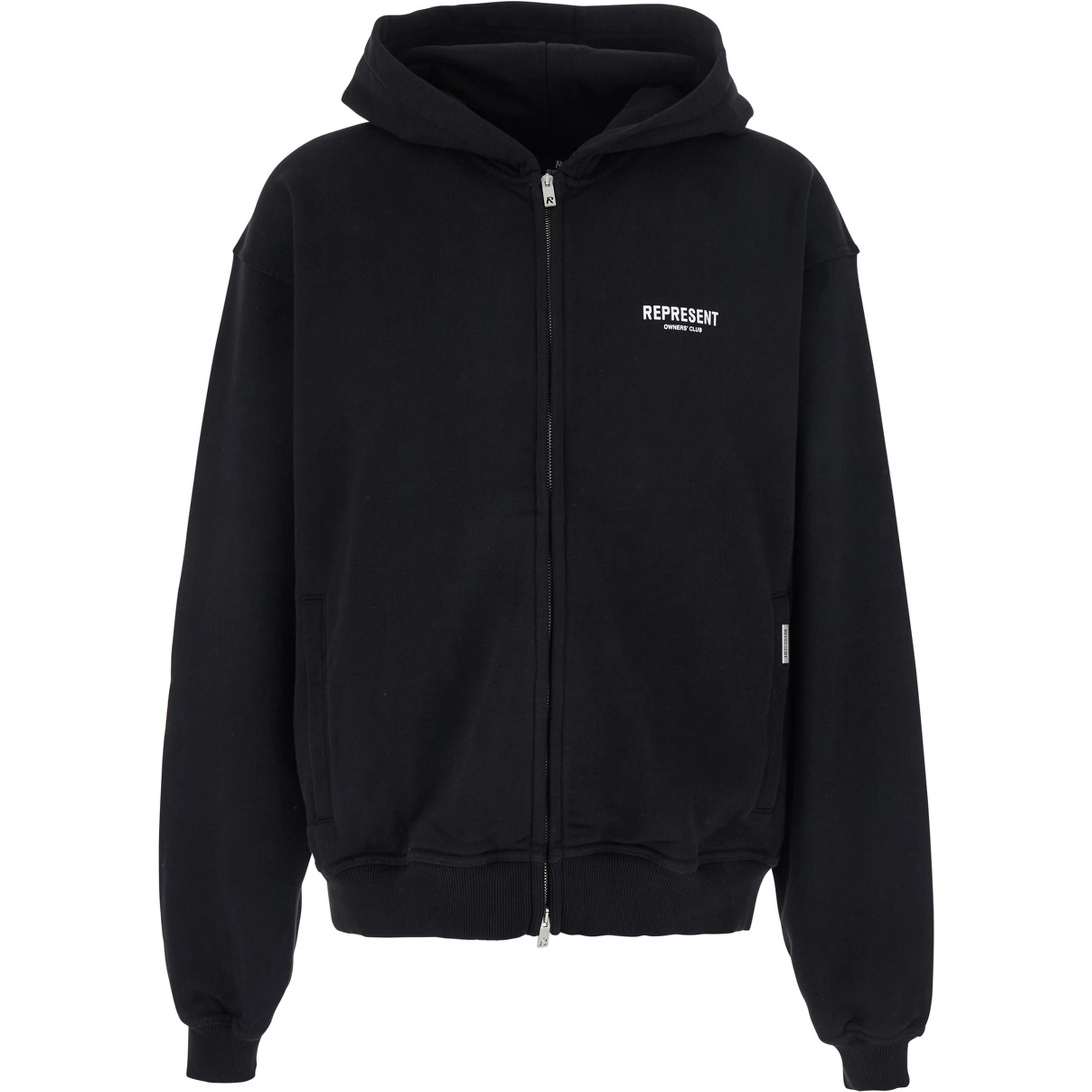 Black Zip-Up Sweatshirt with Logo on the Front and Back in Cotton Man