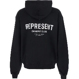Black Zip-Up Sweatshirt with Logo on the Front and Back in Cotton Man