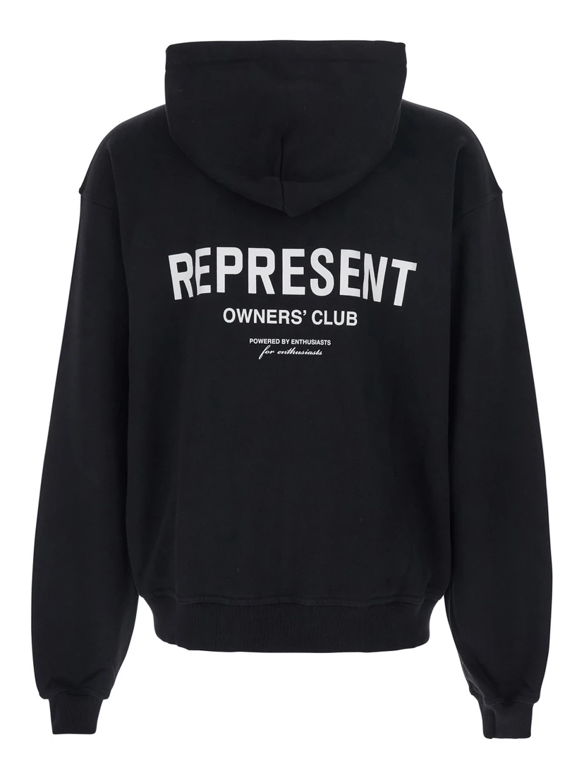 Black Zip-Up Sweatshirt with Logo on the Front and Back in Cotton Man