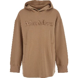 Visiera Beige Hoodie with Dropped Shoulders and Logo Lettering Embroidery on the Front in Cotton Blend Woman