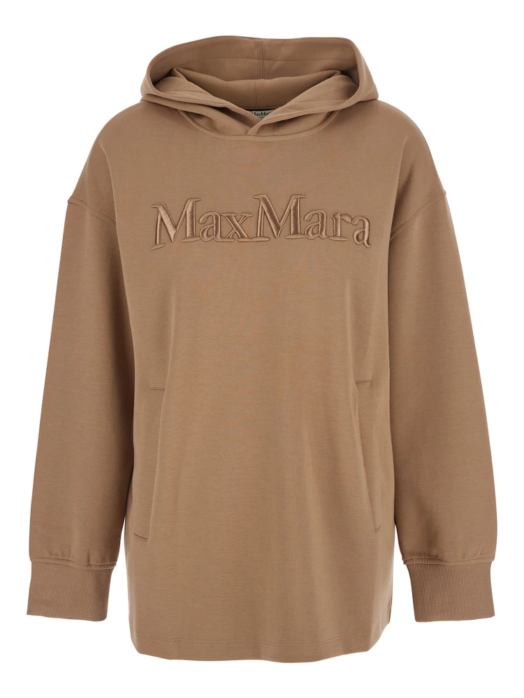 Visiera Beige Hoodie with Dropped Shoulders and Logo Lettering Embroidery on the Front in Cotton Blend Woman