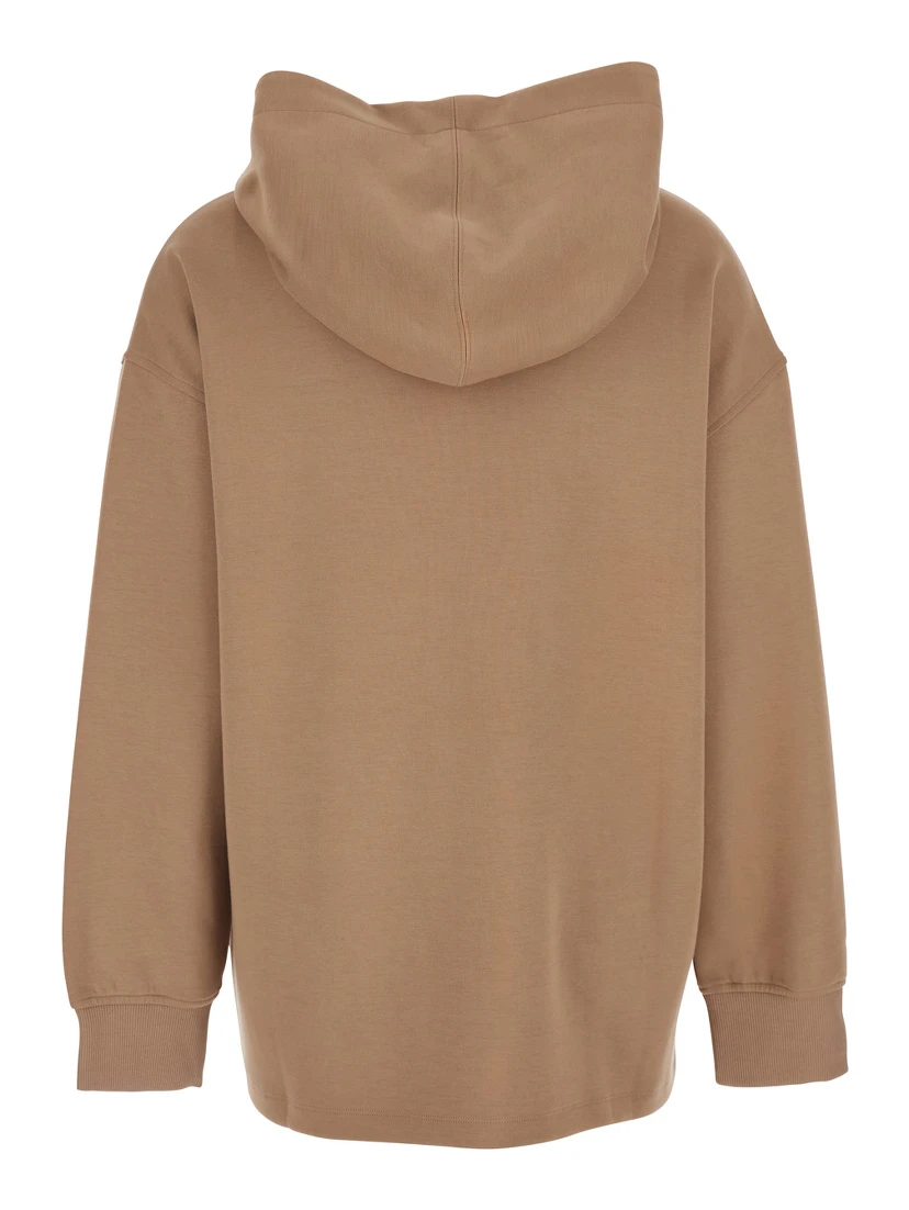 Visiera Beige Hoodie with Dropped Shoulders and Logo Lettering Embroidery on the Front in Cotton Blend Woman