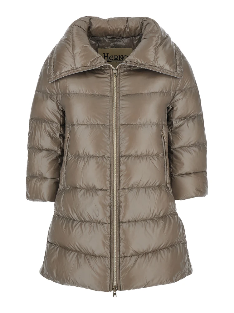 Cleofe Beige Down Jacket with Front Zip Closure in Tech Fabric Woman