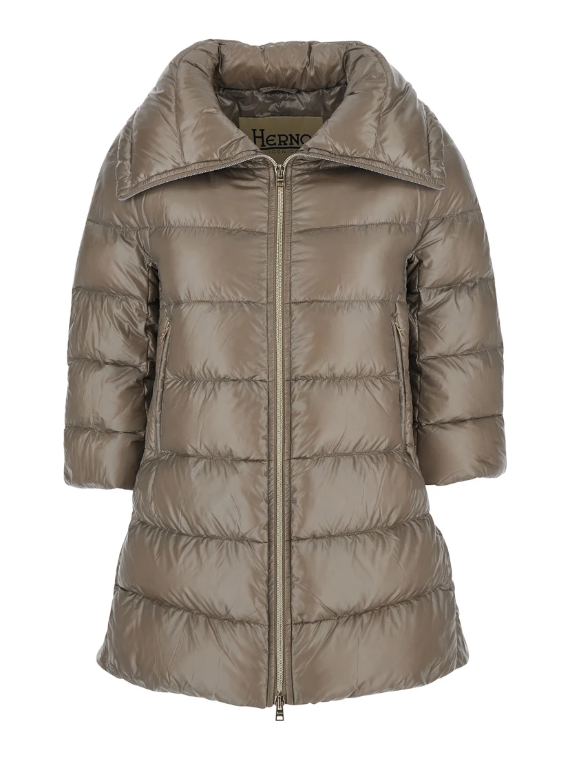 Cleofe Beige Down Jacket with Front Zip Closure in Tech Fabric Woman