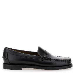 Black Pull-On Loafers in Leather Woman